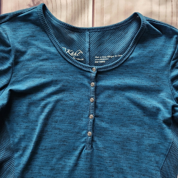 Kuhl "Svenna" Waffle Knit Henley Long Sleeve Shirt Teal Blue | Women's Size S - Picture 3 of 12